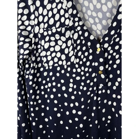BCBGMAXAZRIA Womens Navy White Polka Dot Asymmetrical Blouse  NWT Size L - Picture 3 of 5